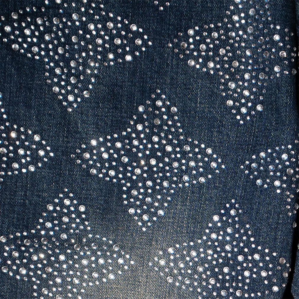 CROSS RHINESTONE DENIM PANTS (BLUE) - Image 4