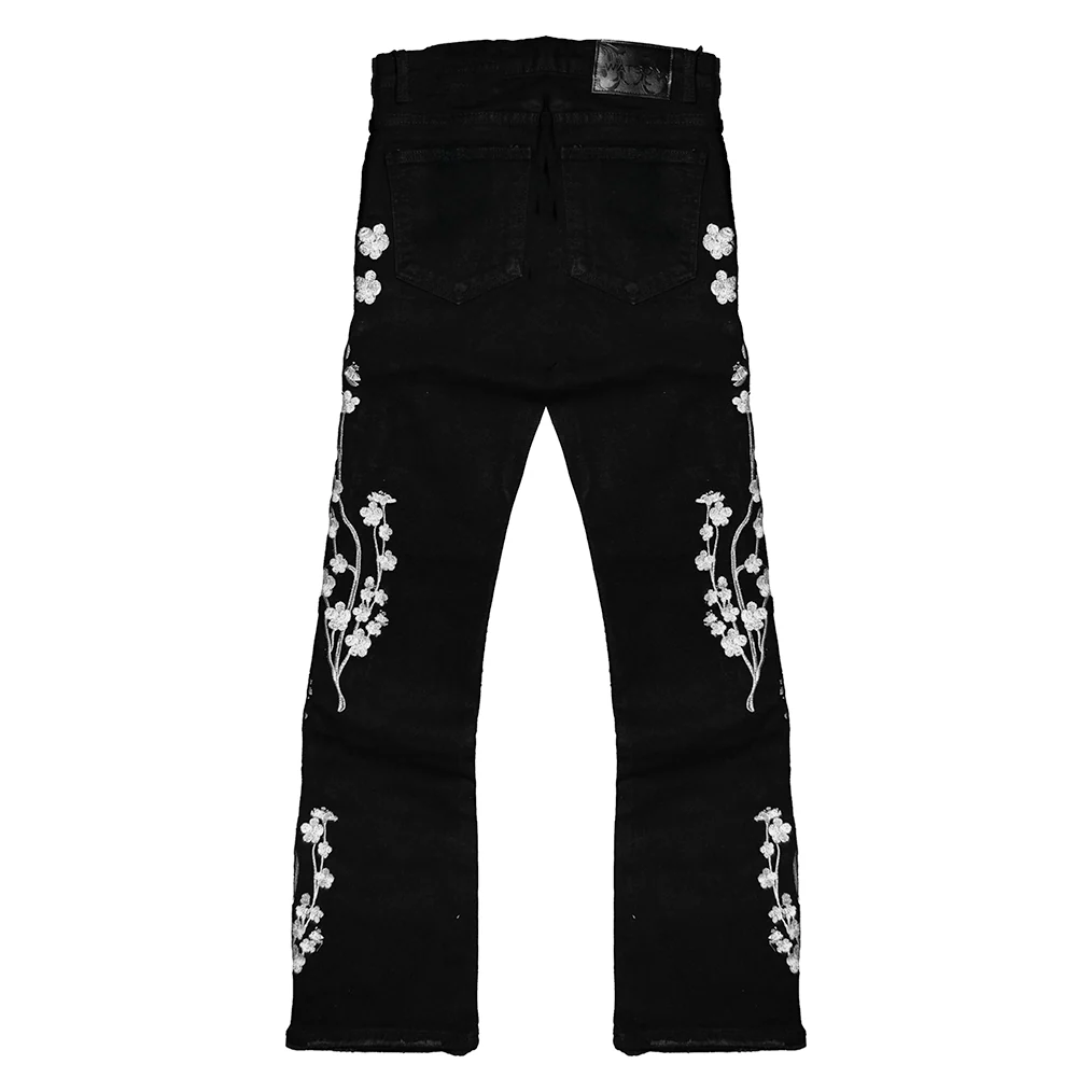 WHITE CHERRY BLOSSOM DENIM PANTS (BLACK) - Image 3