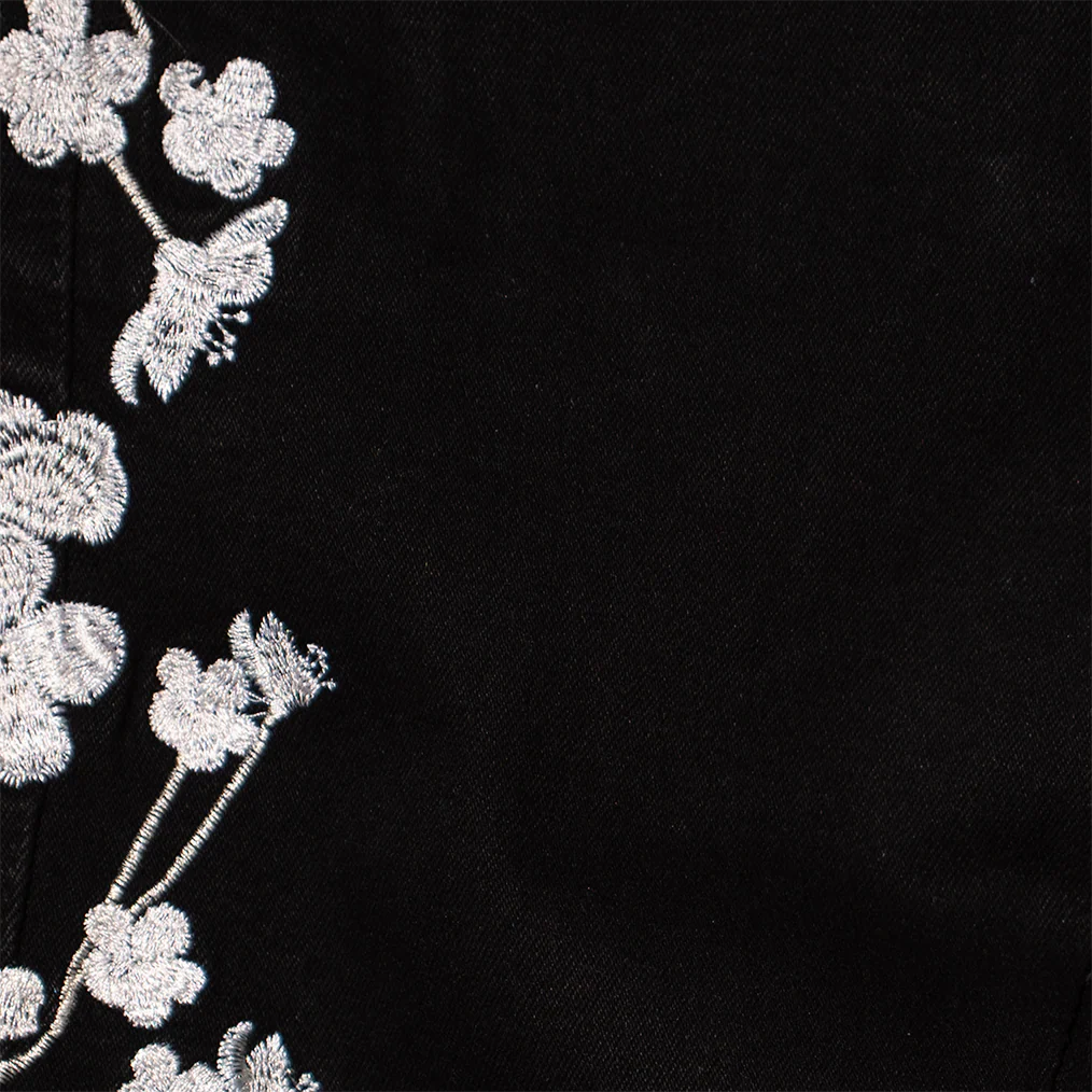 WHITE CHERRY BLOSSOM DENIM PANTS (BLACK) - Image 4