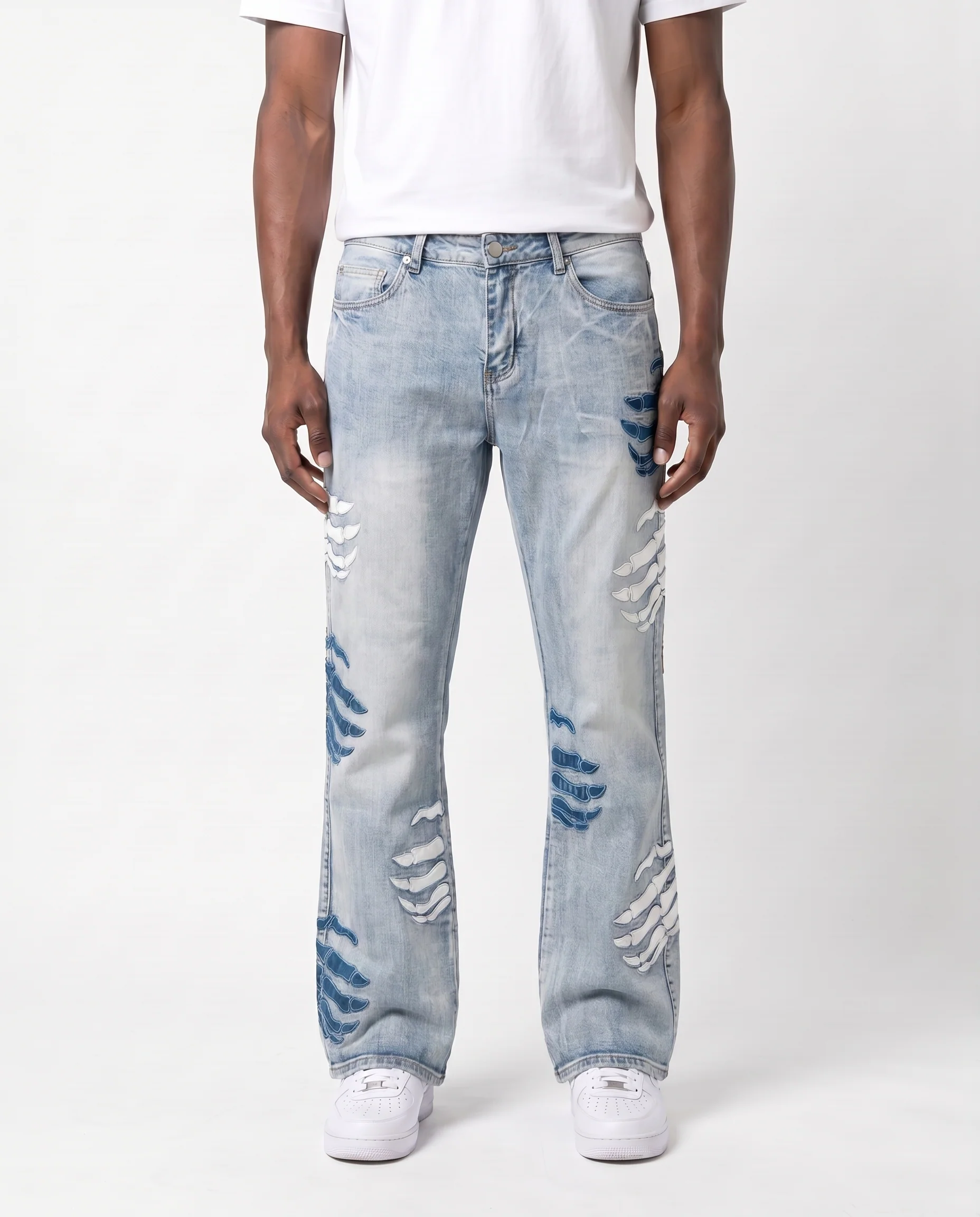 SKELETON HANDS DENIM PANTS (BLUE)