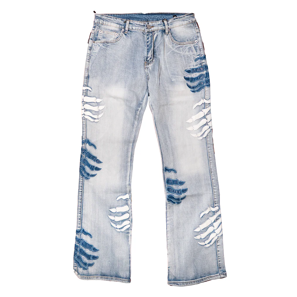 SKELETON HANDS DENIM PANTS (BLUE) - Image 2