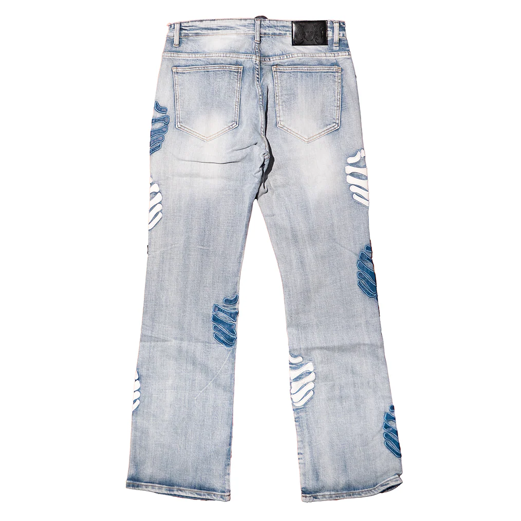 SKELETON HANDS DENIM PANTS (BLUE) - Image 3