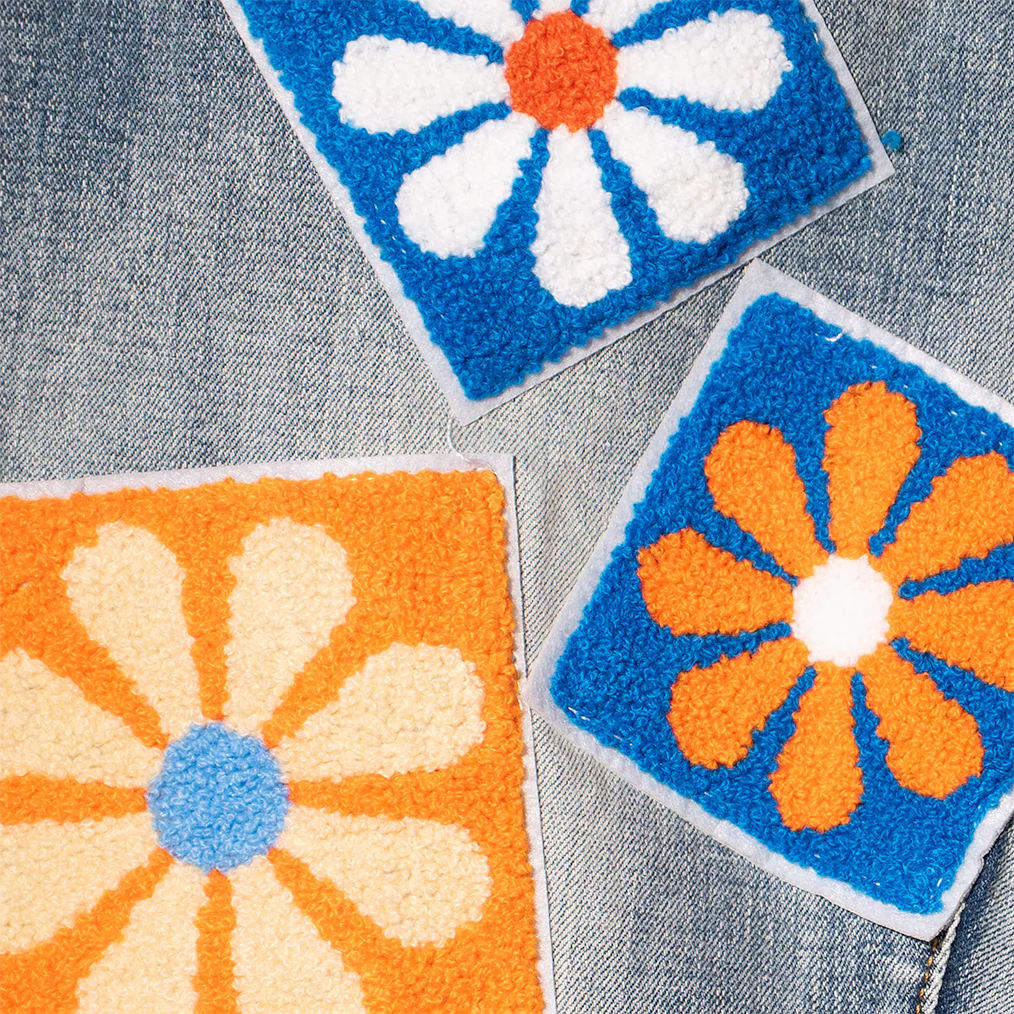 CHENILLE FLOWER STACKED DENIM PANTS (MEDIUM WASH) - Image 4