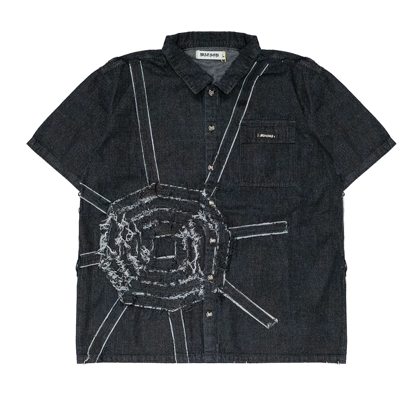 DENIM SPIDERWEB S/S BUTTON UP SHIRT (BLACK)