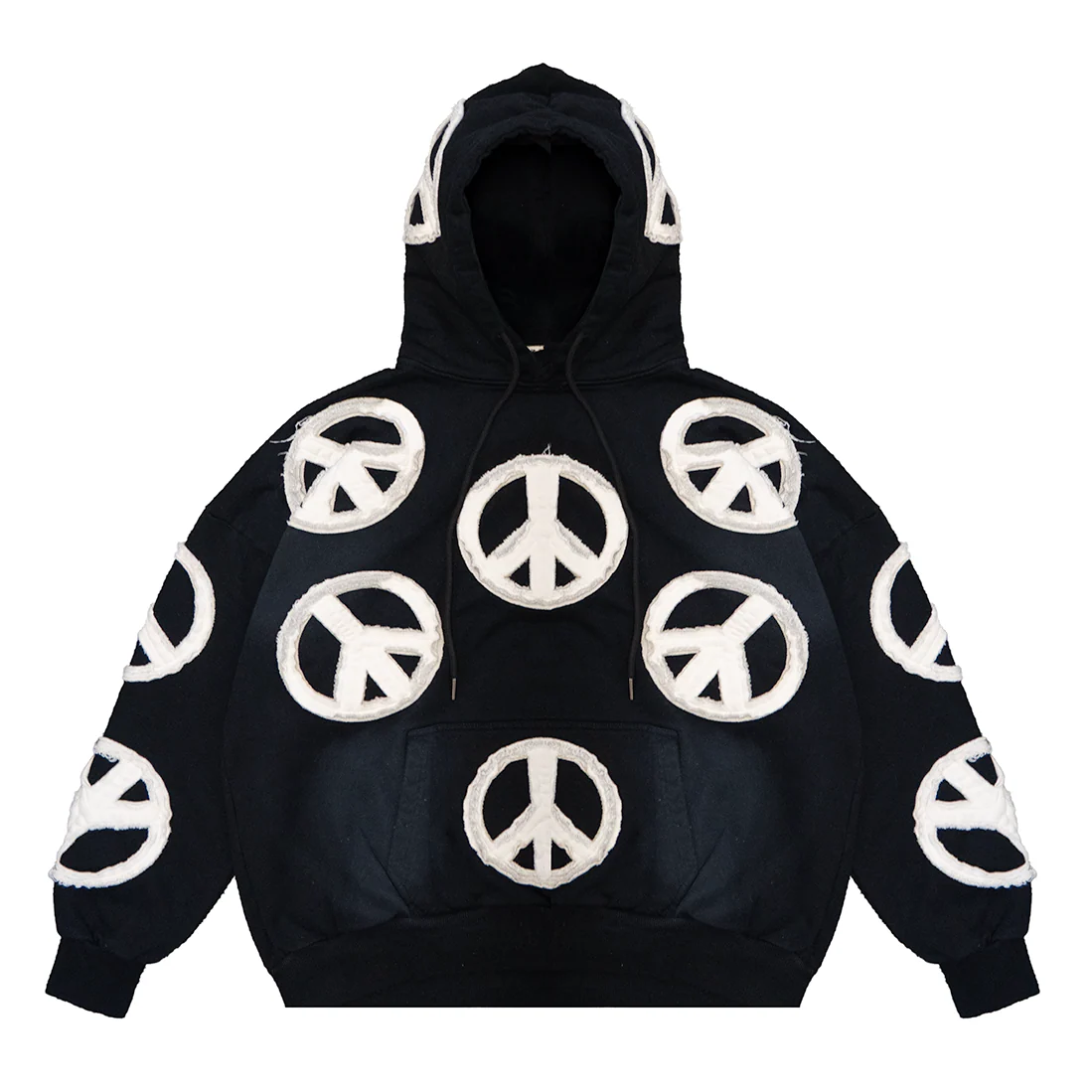 PEACE APPLIQUE HOODIE (BLACK)