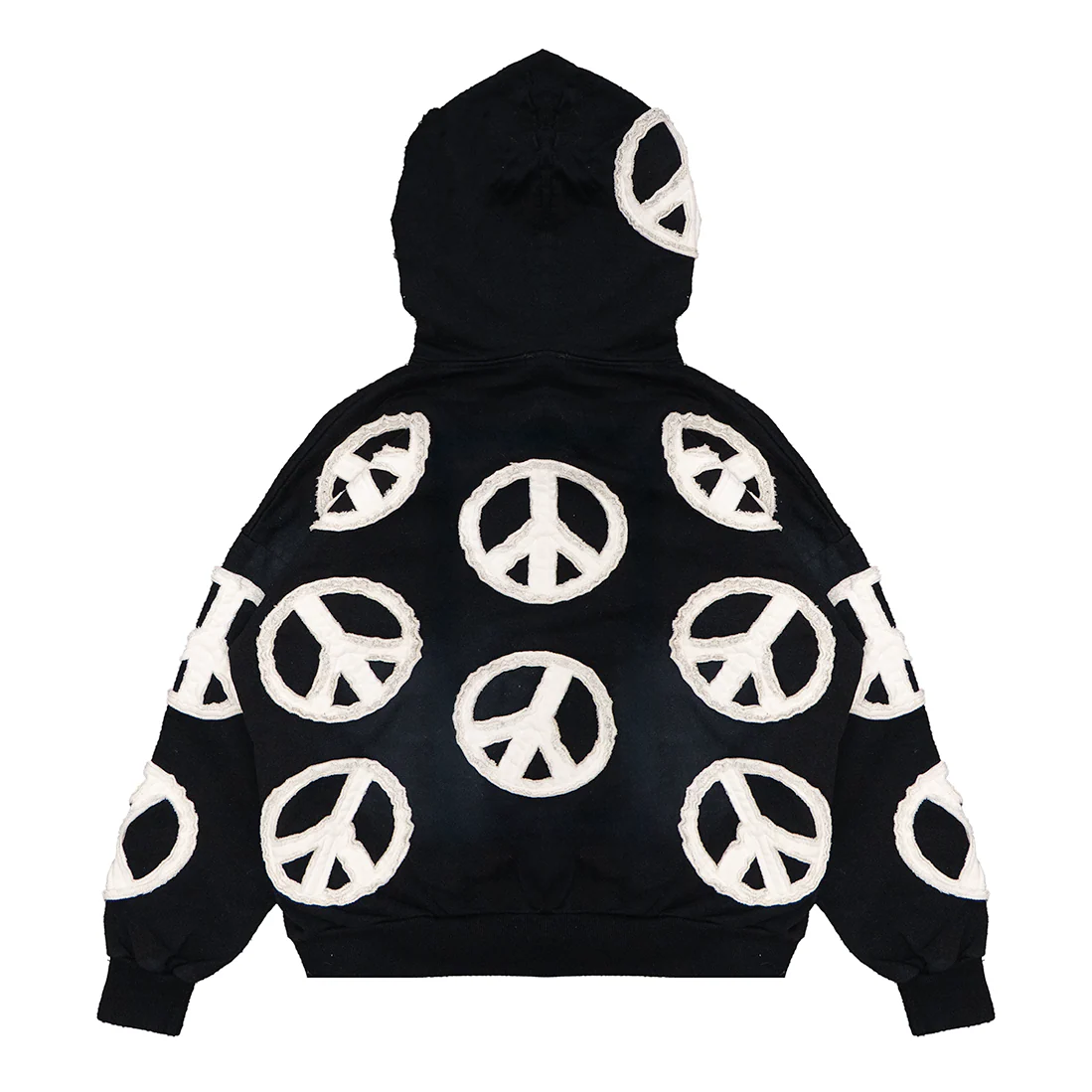 PEACE APPLIQUE HOODIE (BLACK) - Image 2