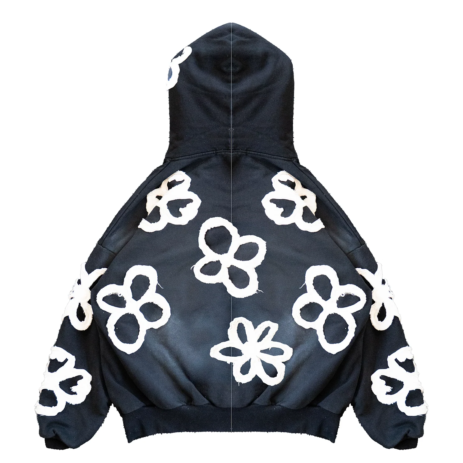 FLOWER APPLIQUE HOODIE (BLACK) - Image 2