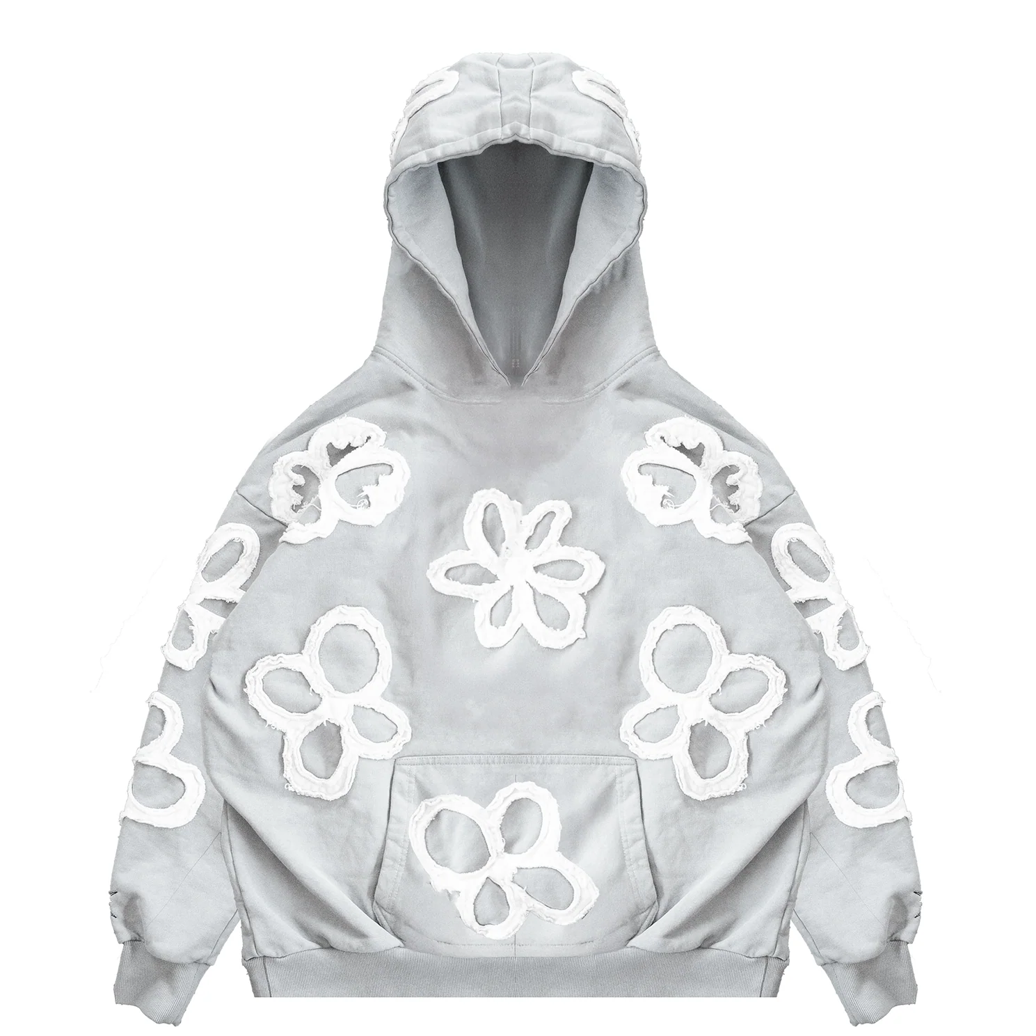 FLOWER APPLIQUE HOODIE (GRAY)