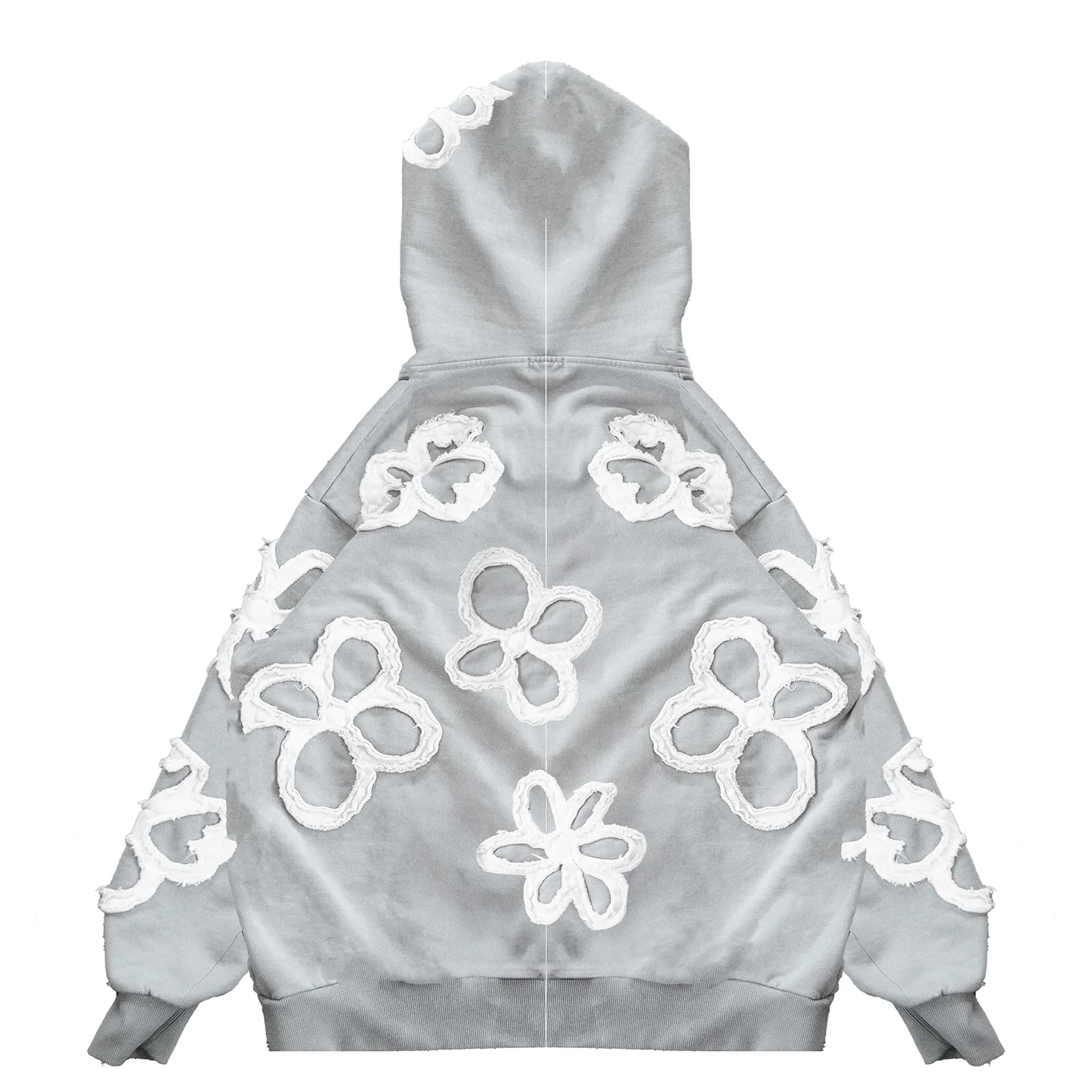 FLOWER APPLIQUE HOODIE (GRAY) - Image 2