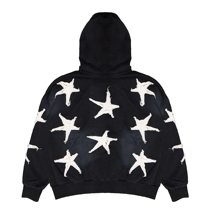 STAR APPLIQUE HOODIE (BLACK) - Image 2