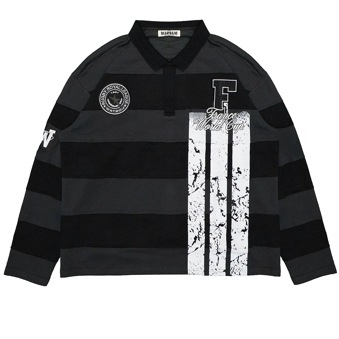 FRANCE WORLD CUP LONG SLEEVE RUGBY POLO (BLACK) - Image 4
