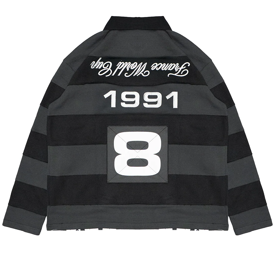 FRANCE WORLD CUP LONG SLEEVE RUGBY POLO (BLACK) - Image 5