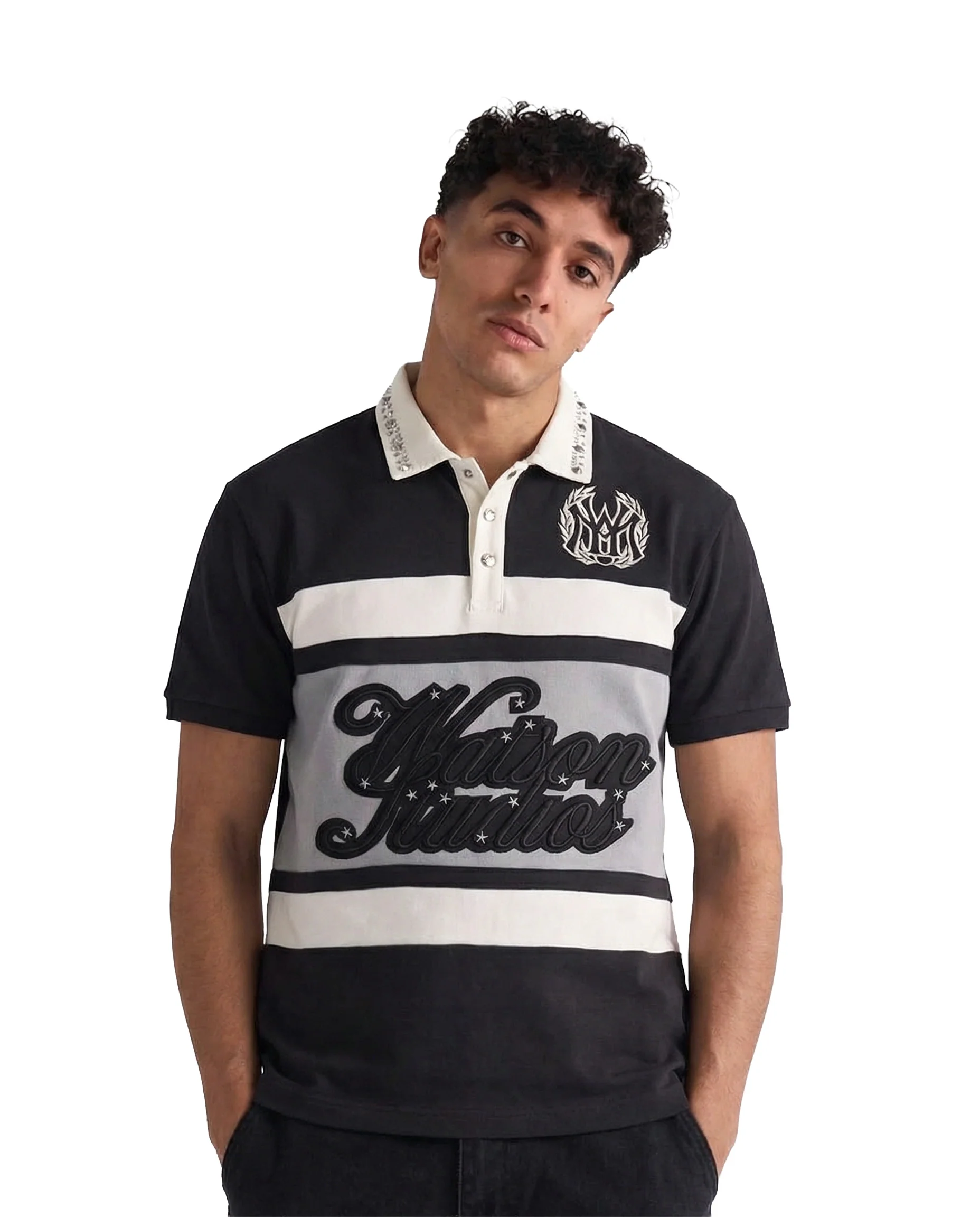WATSON STUDIOS STAR EMBELLISHED POLO (GRAY) - Image 2