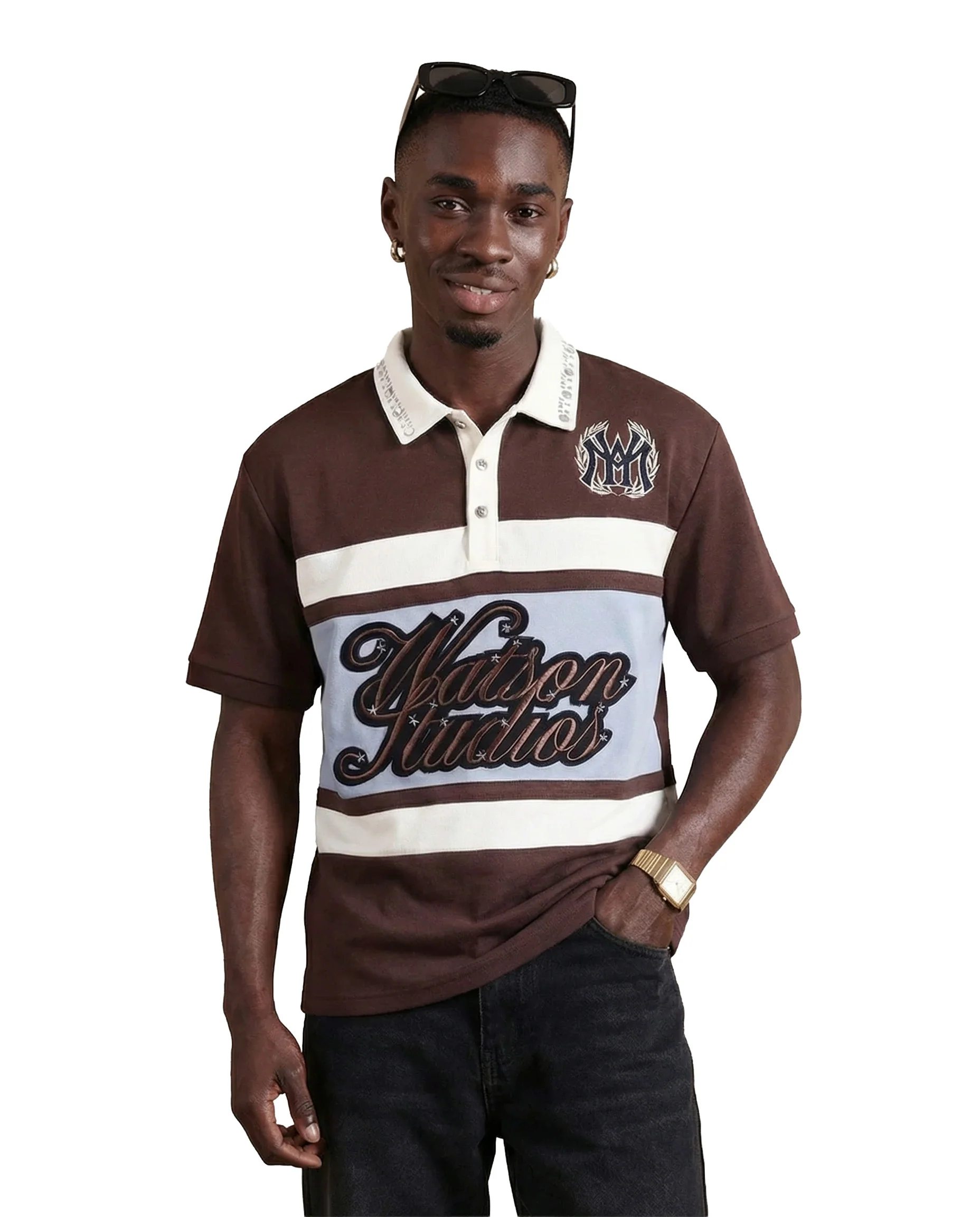 WATSON STUDIOS STAR EMBELLISHED POLO (BROWN) - Image 2