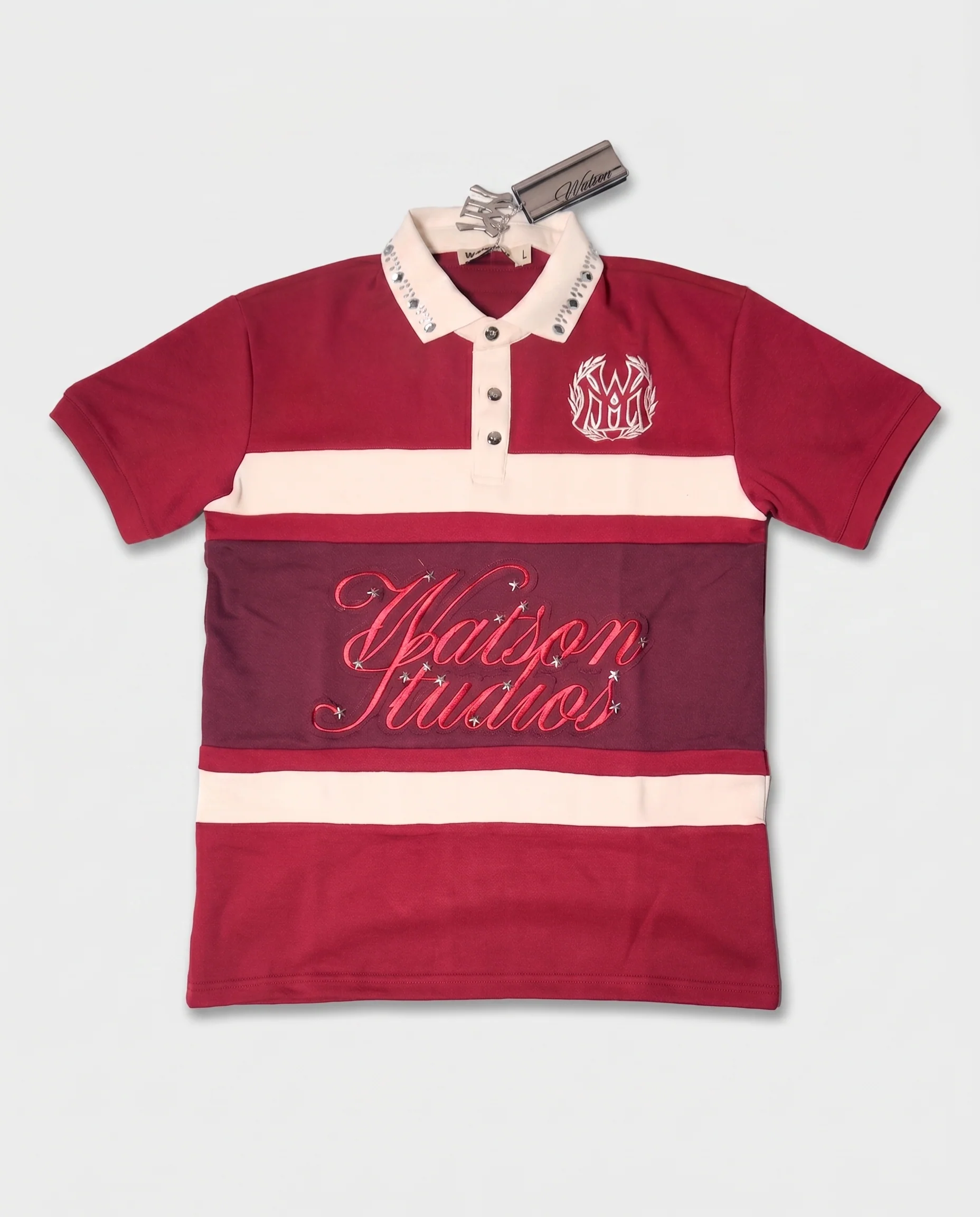 WATSON STUDIOS STAR EMBELLISHED POLO (MAROON)