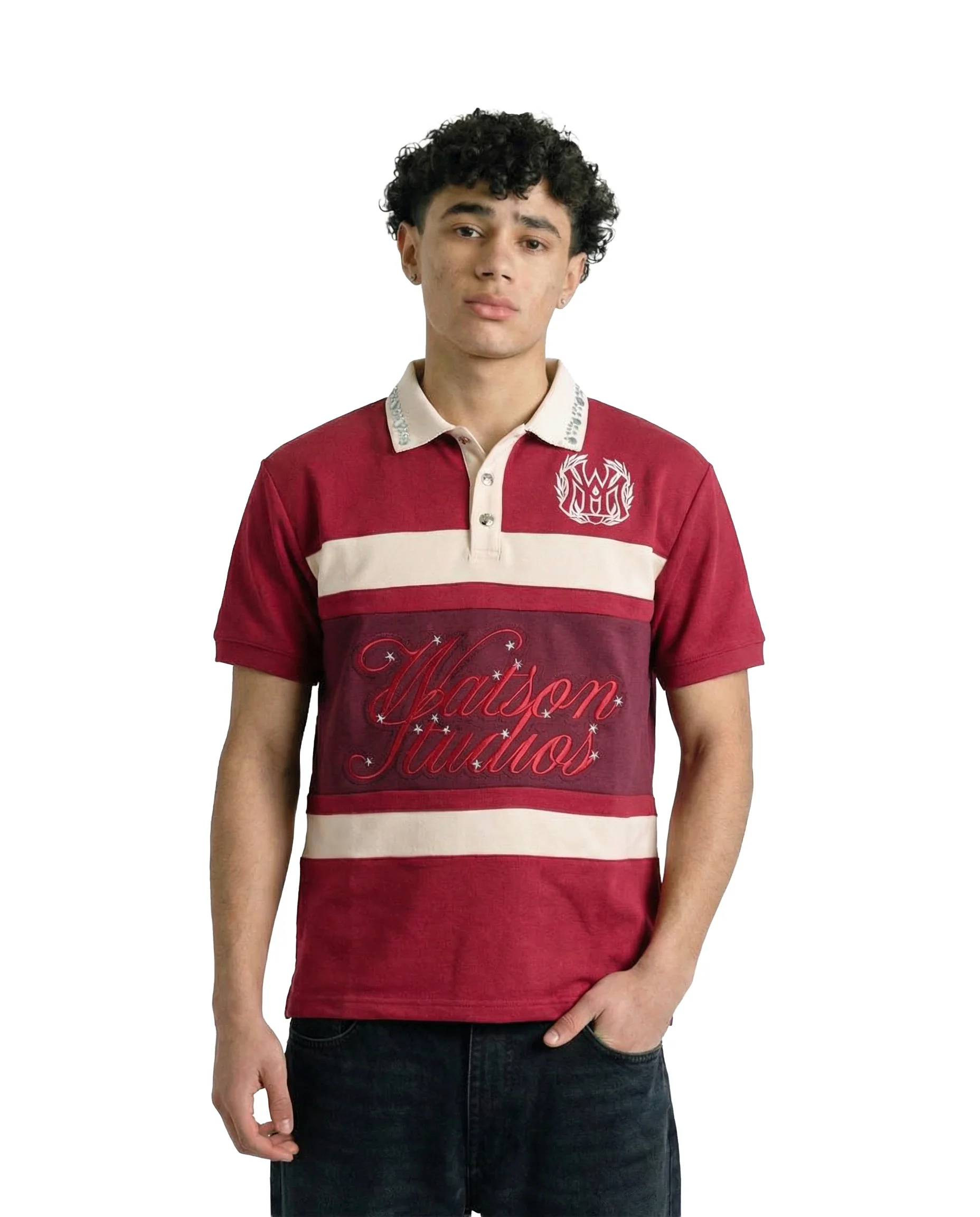 WATSON STUDIOS STAR EMBELLISHED POLO (MAROON) - Image 2