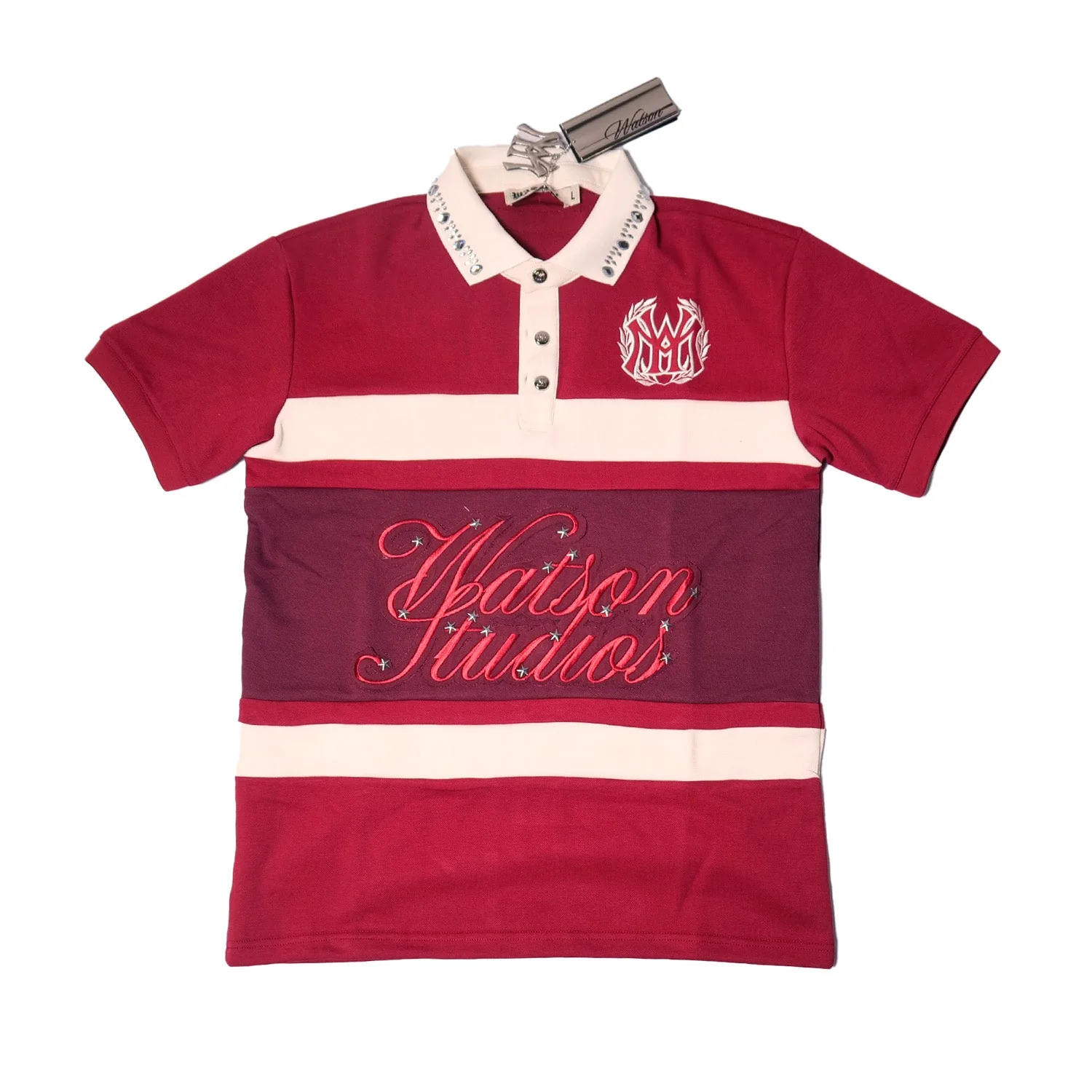 WATSON STUDIOS STAR EMBELLISHED POLO (MAROON) - Image 4