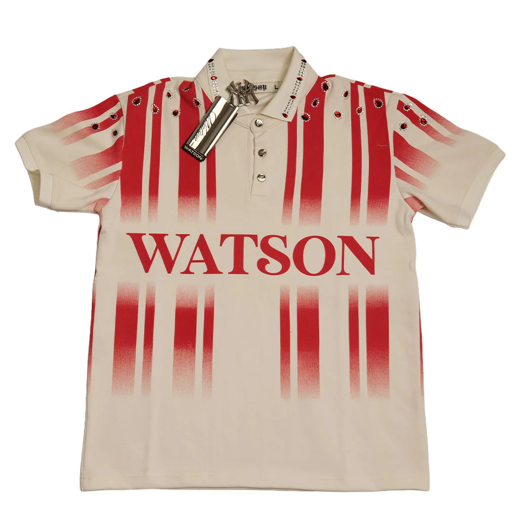 WATSON RED RUBY STRIPES RUGBY POLO (CREAM) - Image 4