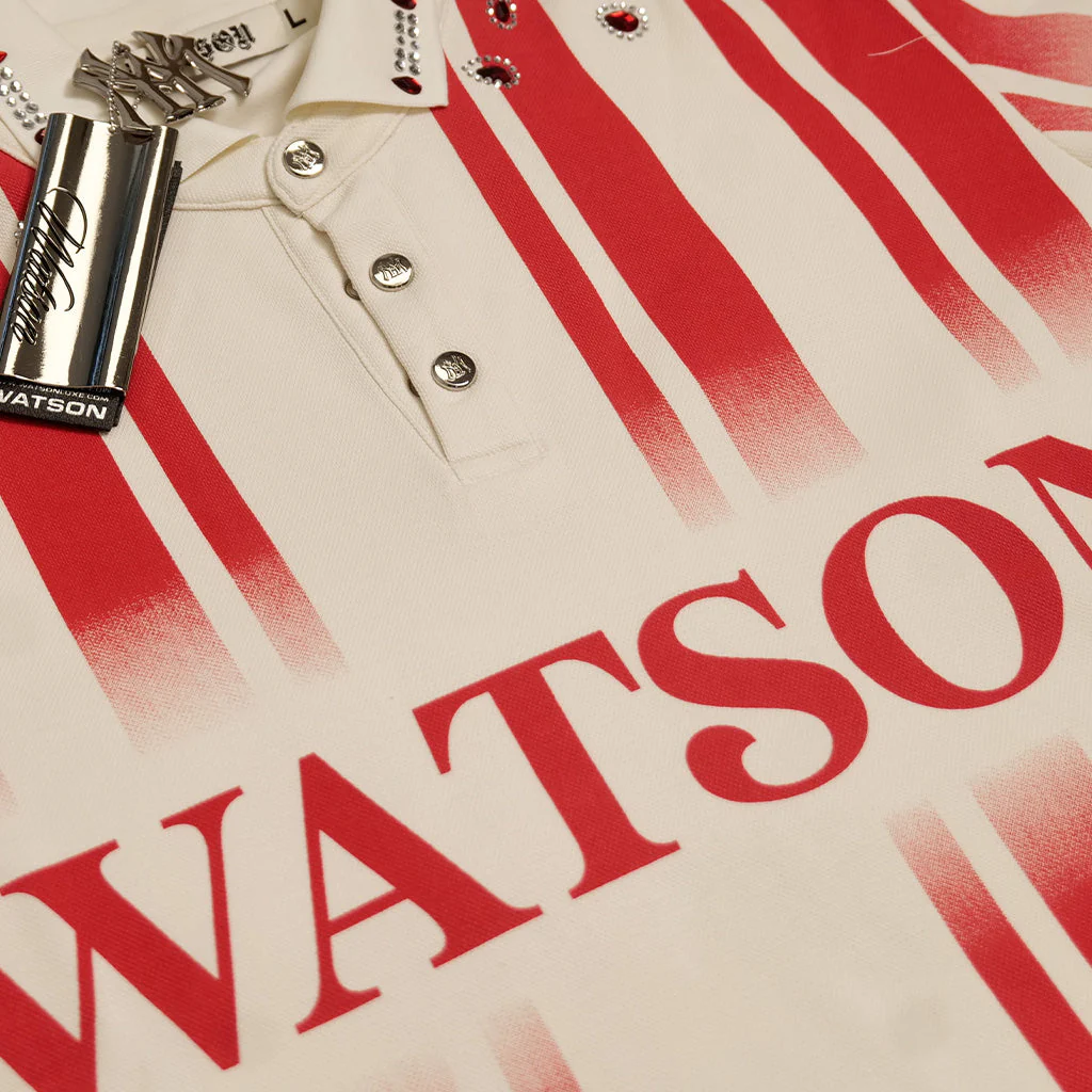 WATSON RED RUBY STRIPES RUGBY POLO (CREAM) - Image 7