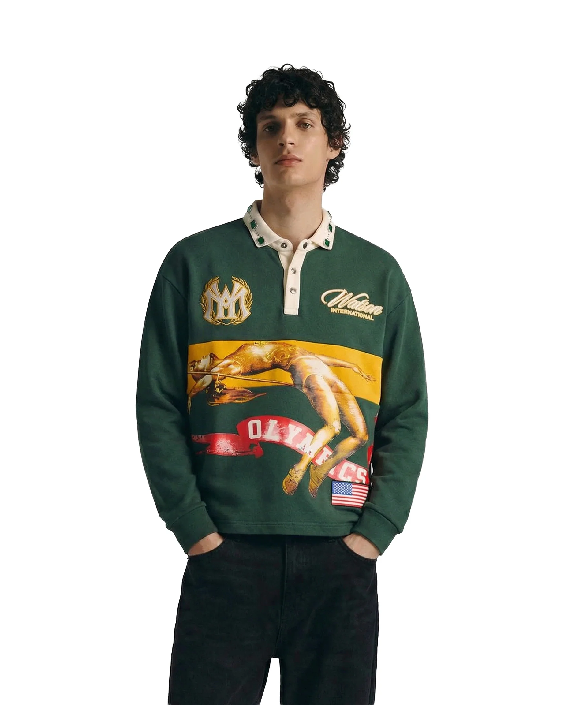 WATSON OLYMPICS LONGSLEEVE RUGBY POLO (GREEN) - Image 2
