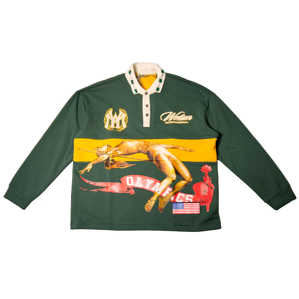 WATSON OLYMPICS LONGSLEEVE RUGBY POLO (GREEN) - Image 4