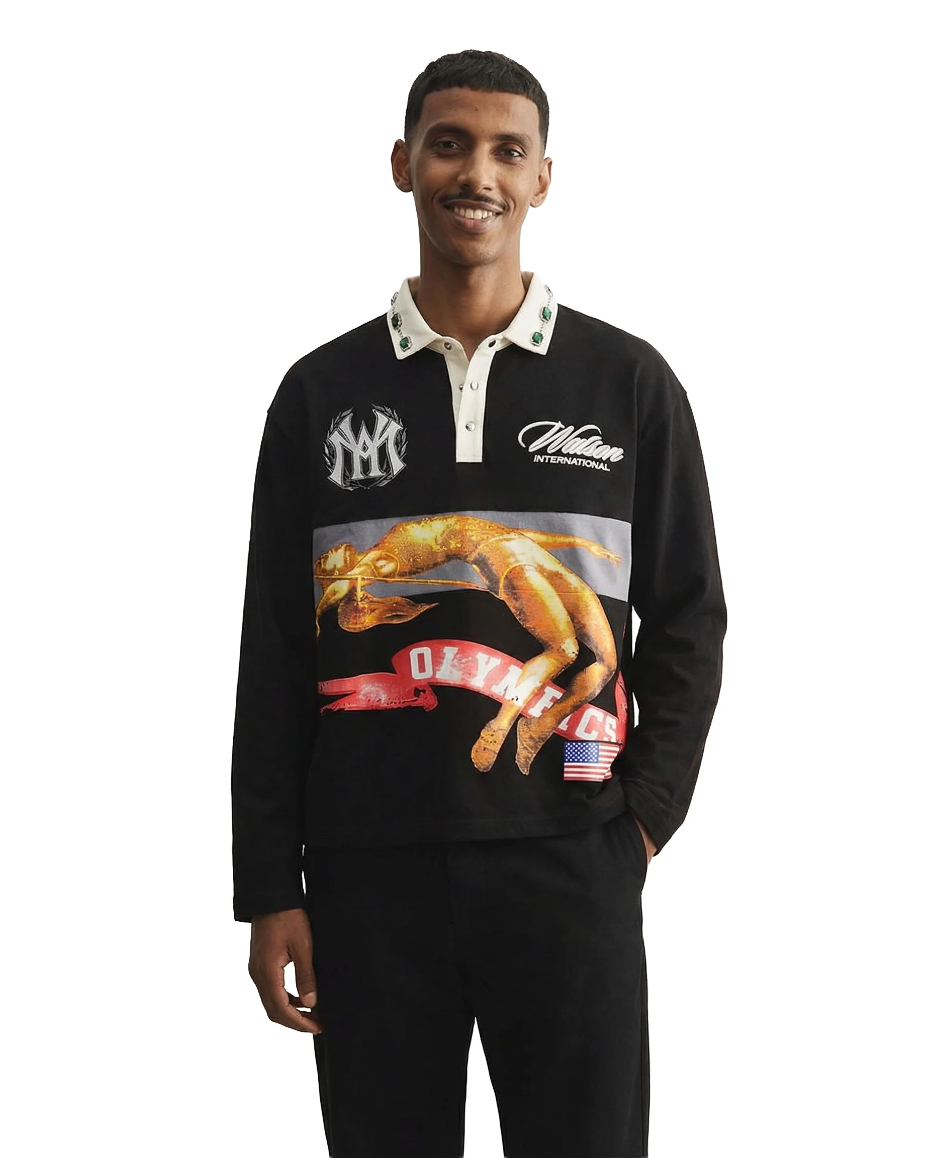 WATSON OLYMPICS LEAP LONGSLEEVE RUGBY POLO (BLACK) - Image 2