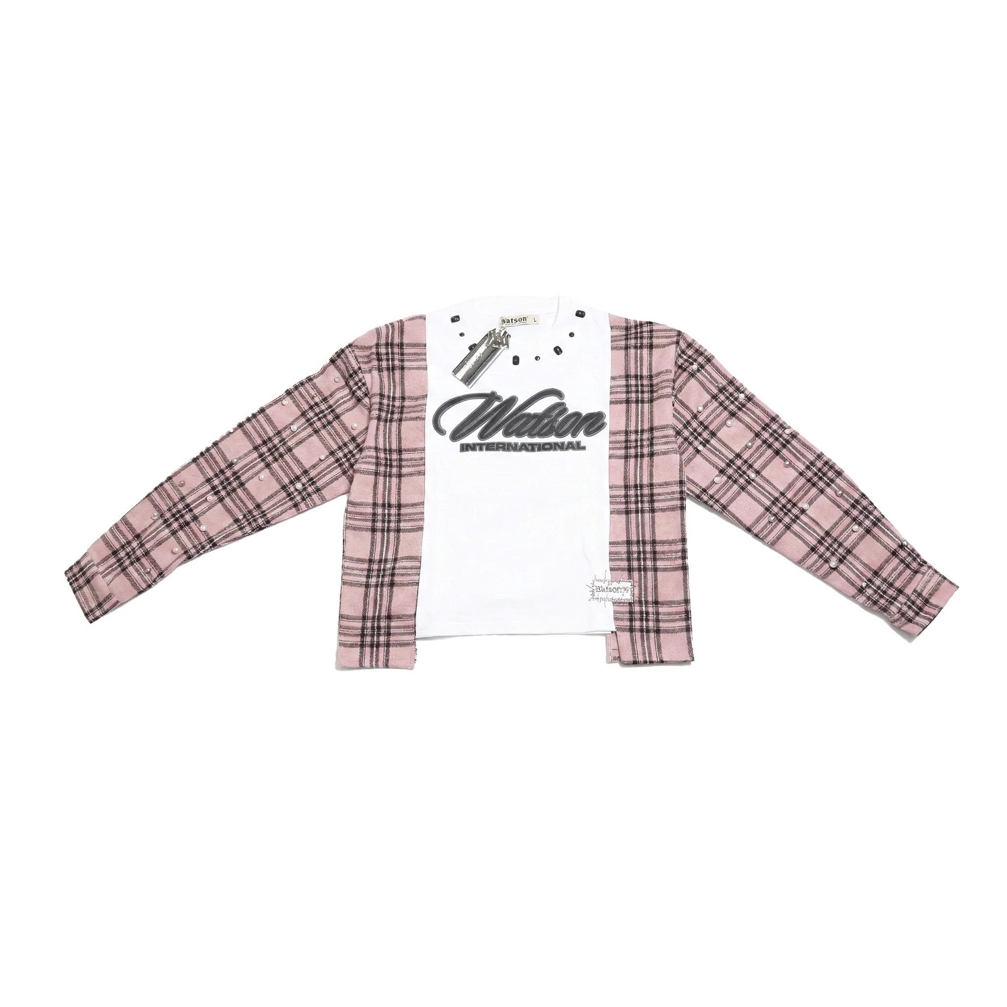 WATSON FORTUNE FAVORS THE BOLD UPCYCLED T-SHIRT FLANNEL (CORAL/BLACK)