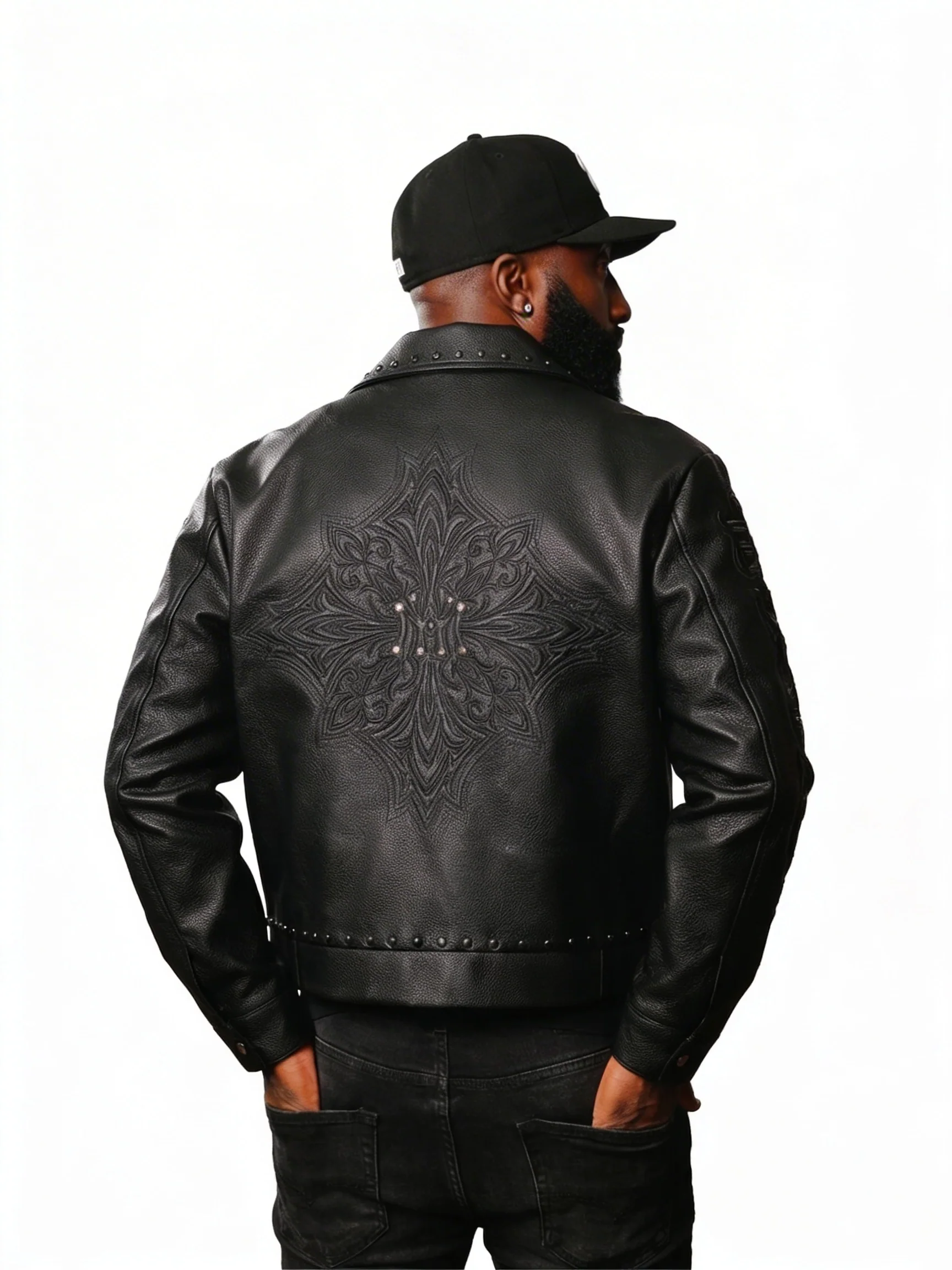 WATSON BLACK STUD EMBELLISHED BLACK MOTO JACKET - Image 2