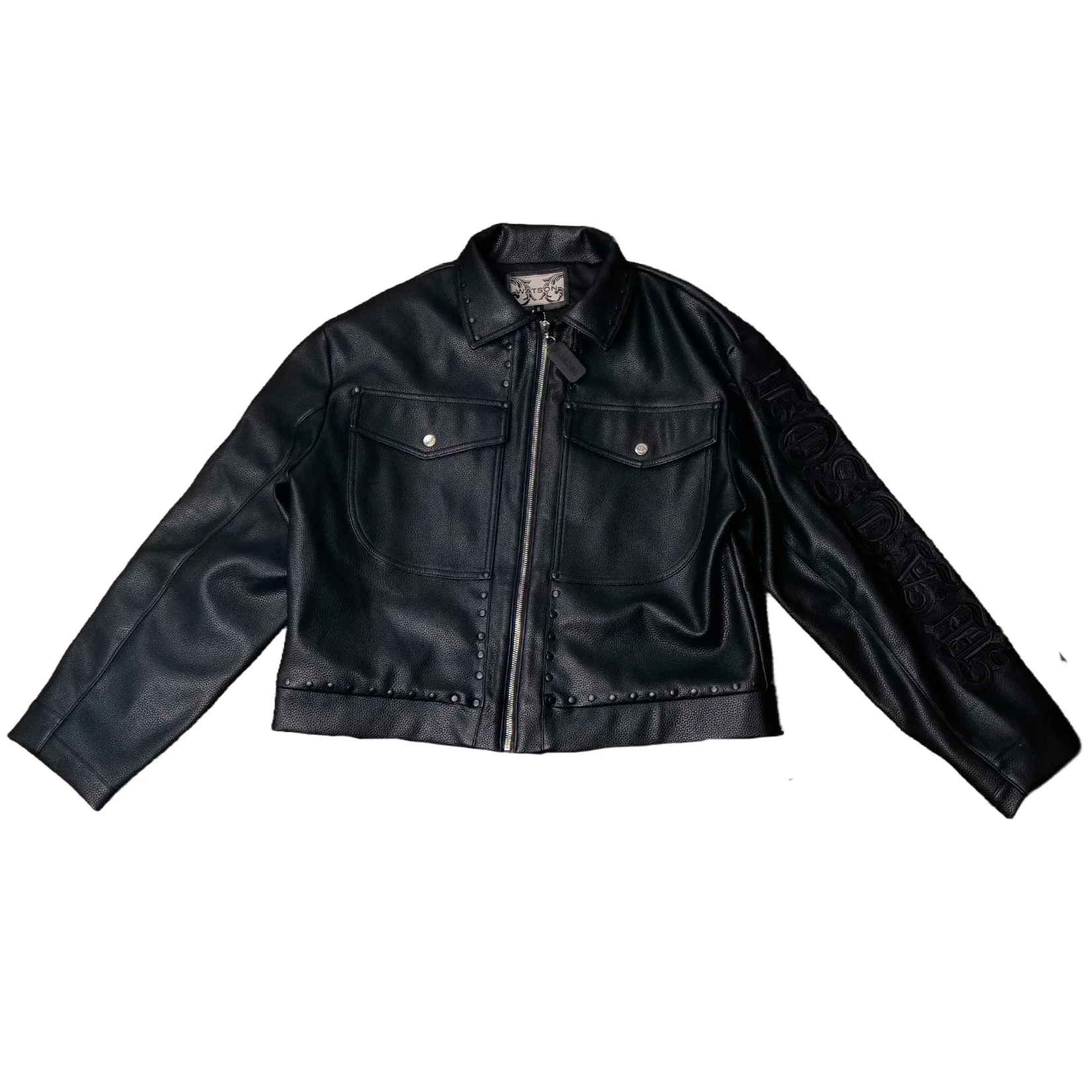 WATSON BLACK STUD EMBELLISHED BLACK MOTO JACKET - Image 3