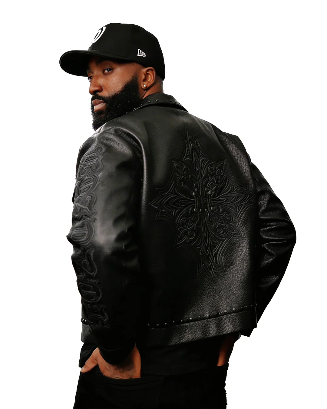 WATSON BLACK STUD EMBELLISHED BLACK MOTO JACKET - Image 6