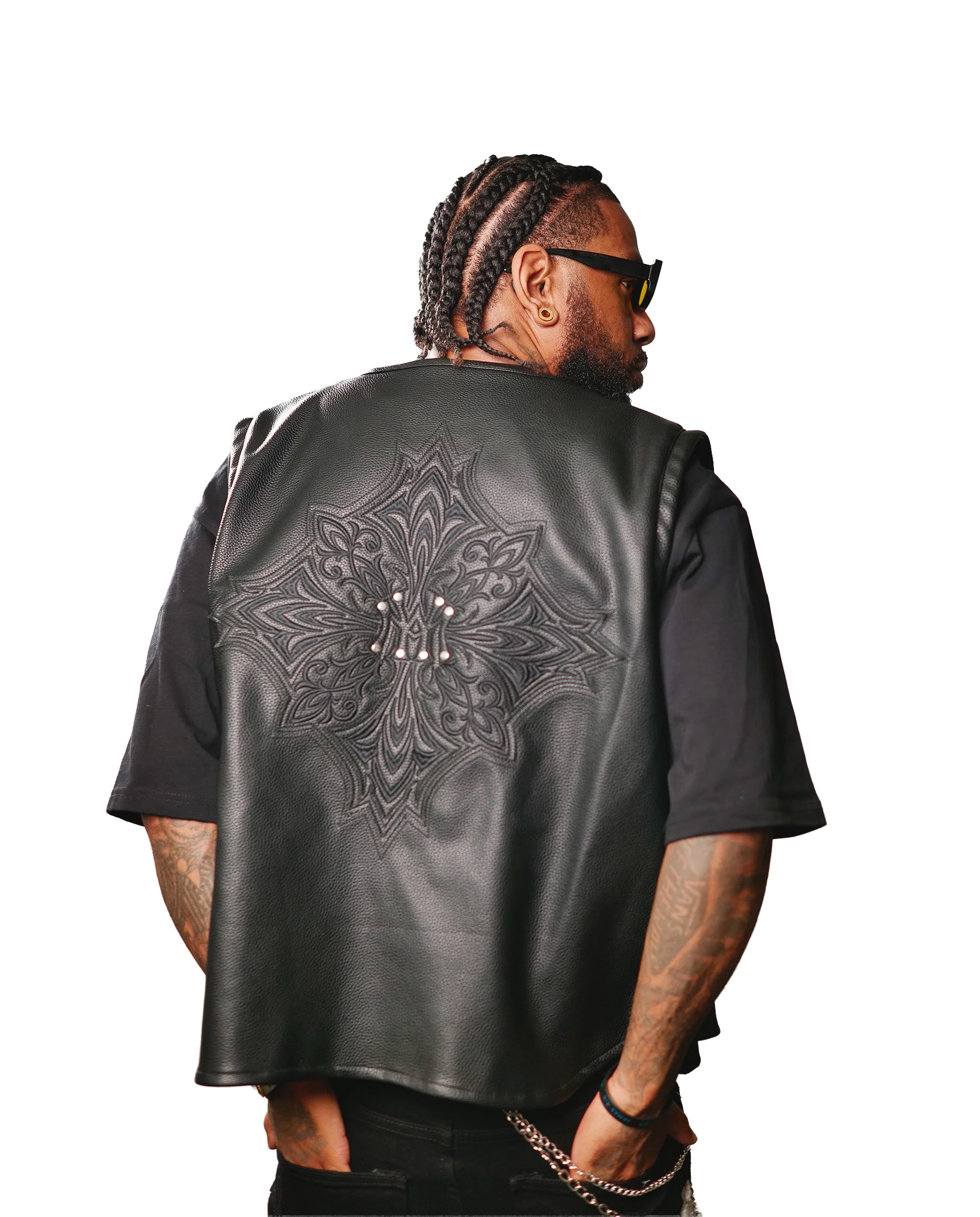 WATSON LEATHER APPLIQUE MOTO VEST - Image 3