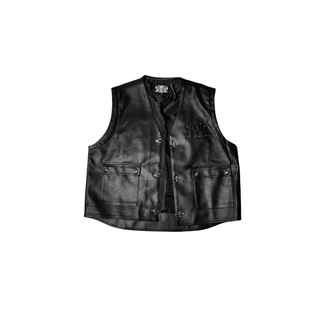 WATSON LEATHER APPLIQUE MOTO VEST - Image 4