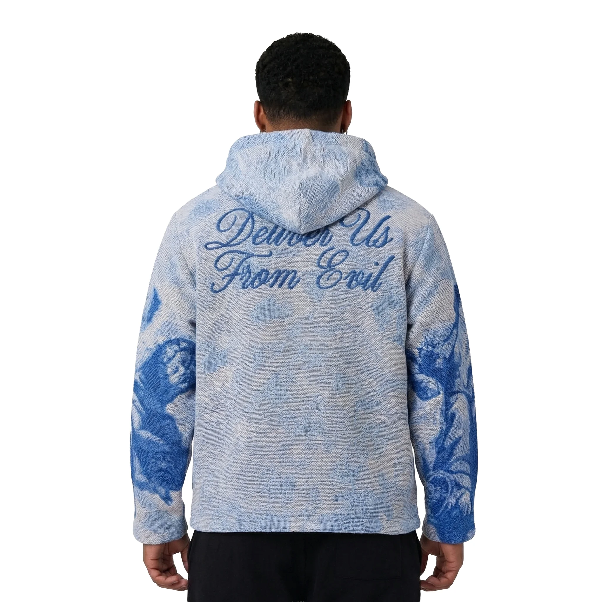 WATSON DELIVER US FROM EVIL LIGHT BLUE TAPESTRY HOODIE - Image 2