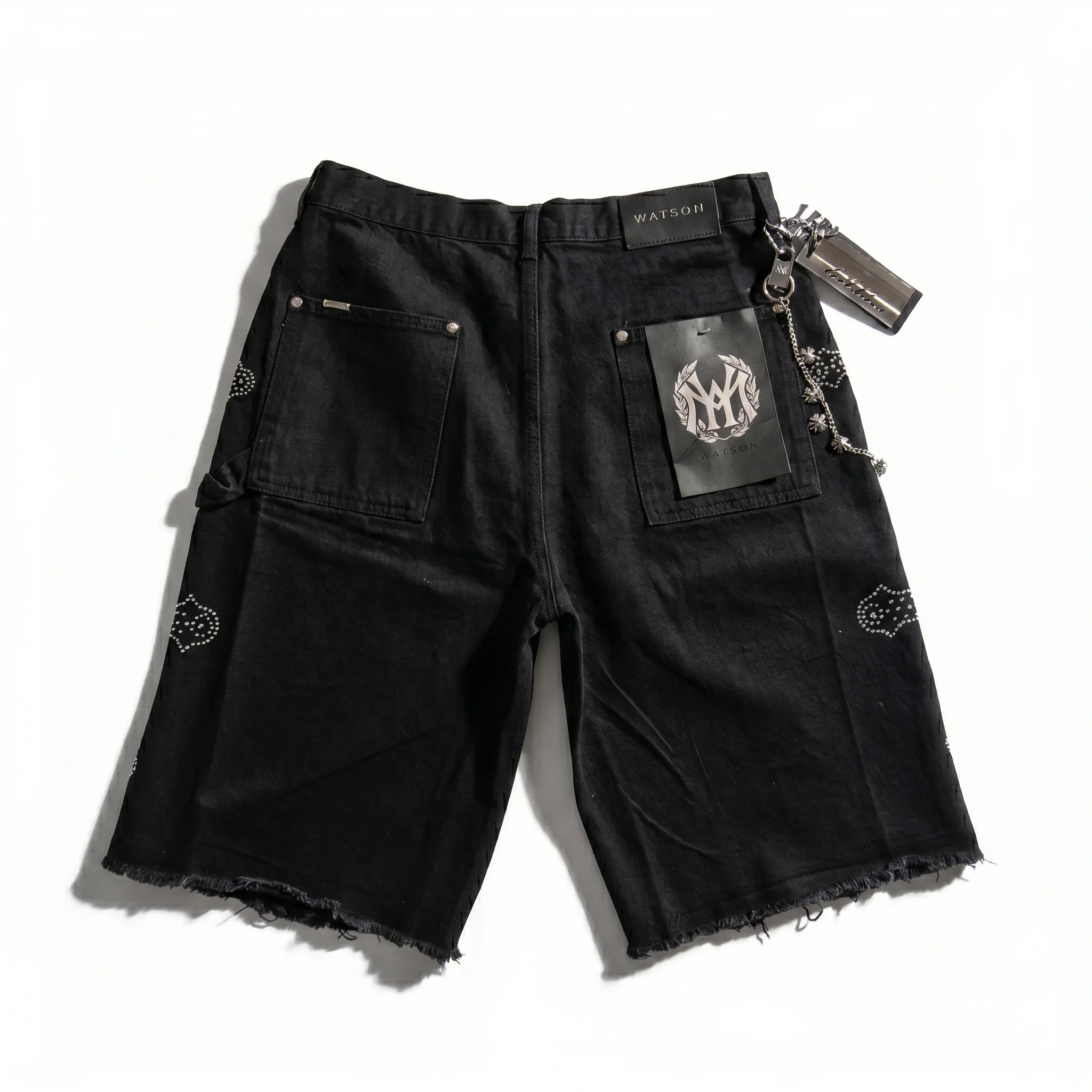 WATSON CROSS EMBELLISHED BLACK DENIM SHORTS - Image 4
