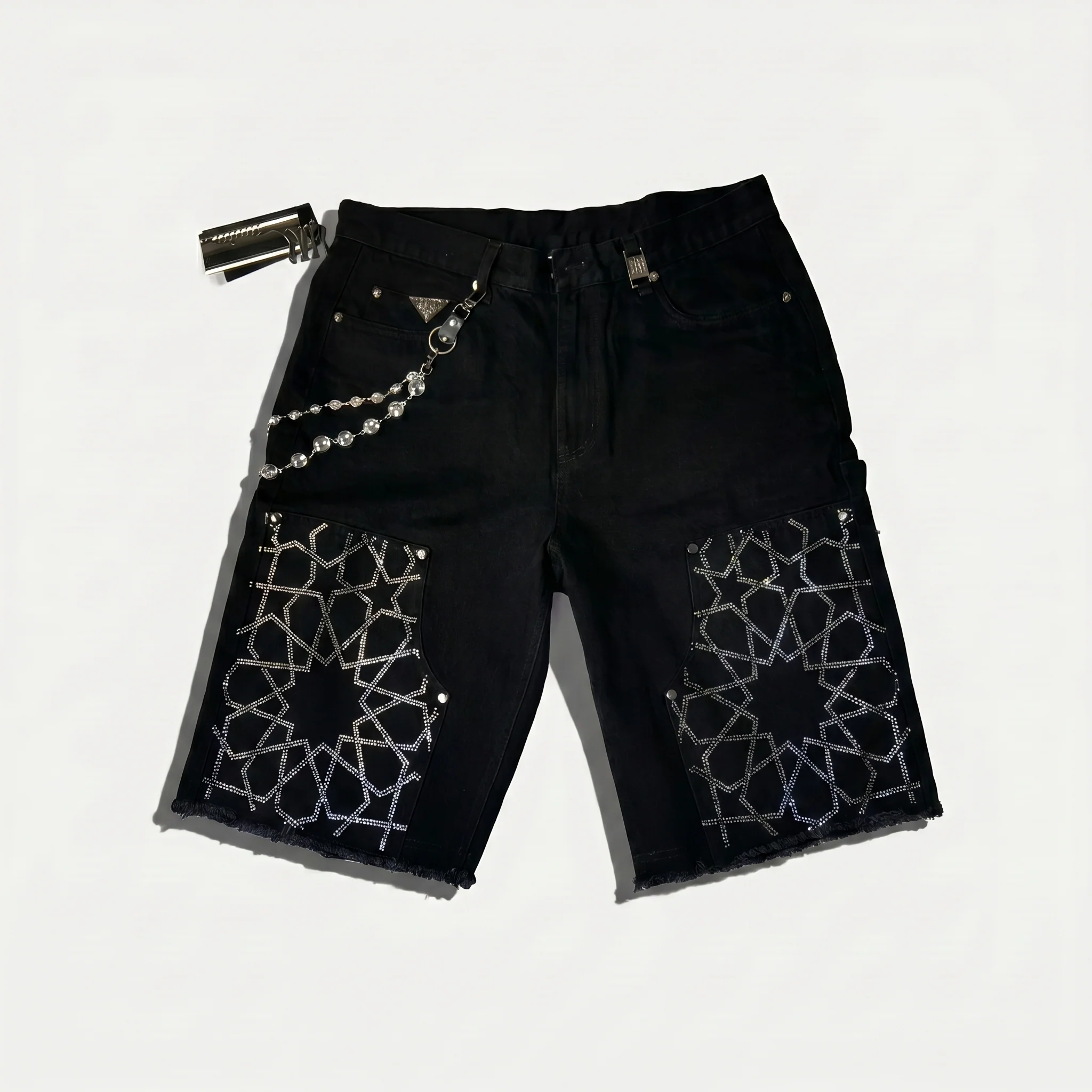 WATSON STAR RHINESTONE PATTERN BLACK DENIM SHORTS - Image 3